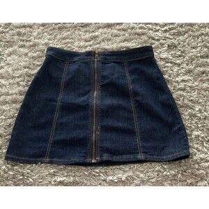 NEW Forever 21 Full Zip Jean Mini Skirt Womens Size L Dark Wash Denim A-Line NWT